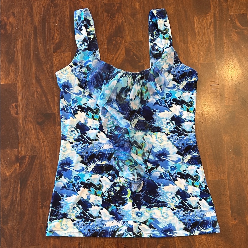White House Black Market Blue Floral Tank Top, XS